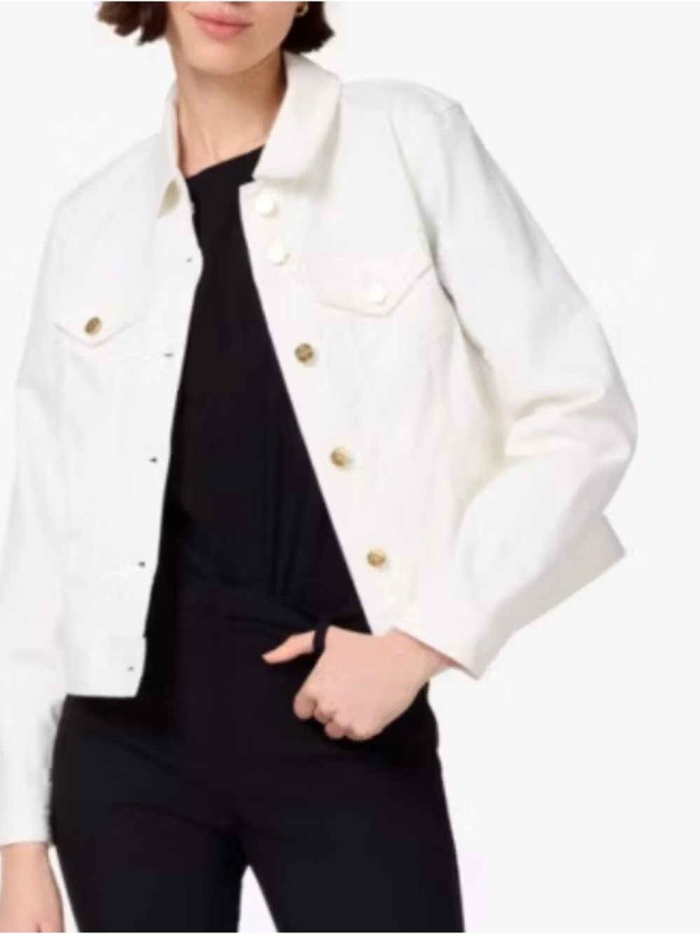 kate spade White Denim Jacket w/Pink Stripe Trim - Picture 3 of 9